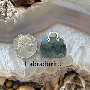 Labradorite Gemstone Crystal Purse - Crystal Handbag Pendant - Gemstone Carving